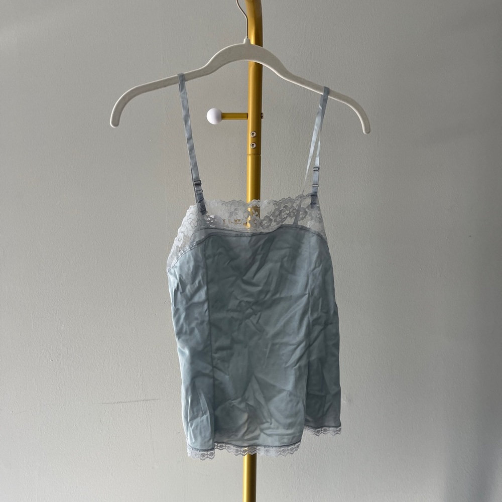 Mel-Lin Light Blue Lace Trim Adjustable Strap Nylon Camisole Women’s Small